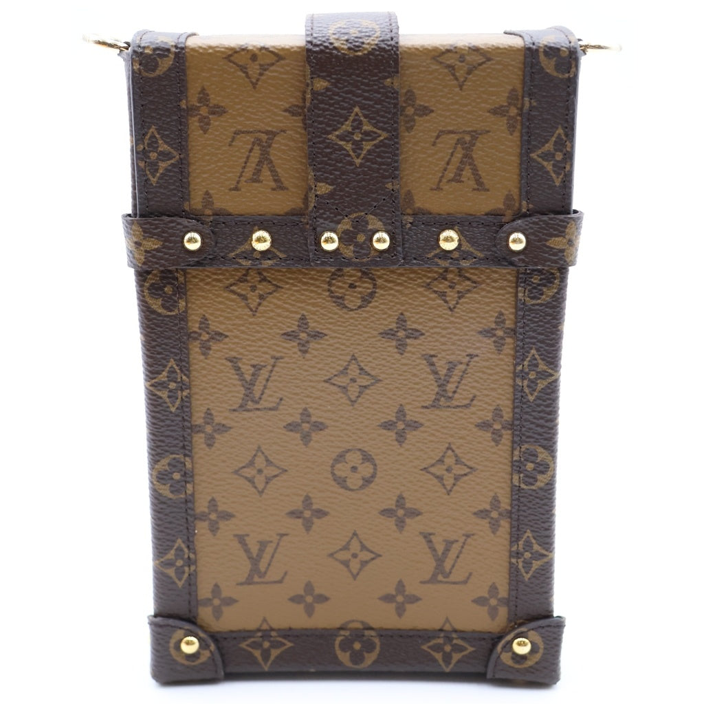LOUIS VUITTON(ルイヴィトン) モノグラム リバース ポシェット トランク ヴェルティカル ショルダーバッグ ミニバッグ フォンケース ブラウン レザー M67873 ゴールド金具 レディース