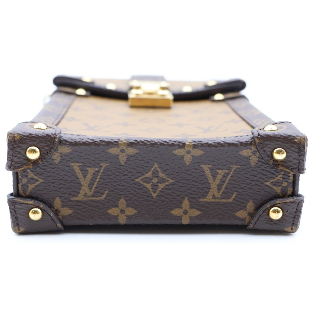 LOUIS VUITTON(ルイヴィトン) モノグラム リバース ポシェット トランク ヴェルティカル ショルダーバッグ ミニバッグ フォンケース ブラウン レザー M67873 ゴールド金具 レディース