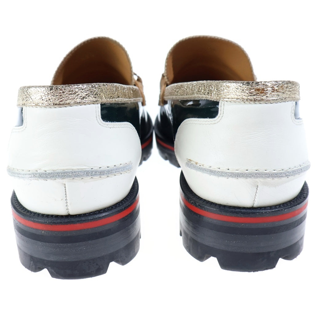 CHRISTIAN LOUBOUTIN(クリスチャンルブタン) コルクフリンジ パテント コンビレザー ローカットシューズ ローファー グリーン/ホワイト