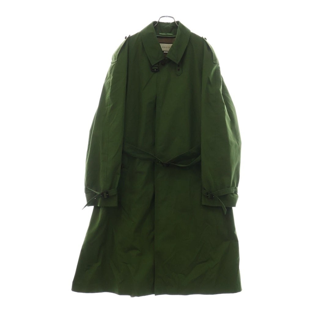 GUCCI(グッチ) Nylon Jacket with Feline Print ラインプリント トレンチコート ロングコート カーキ