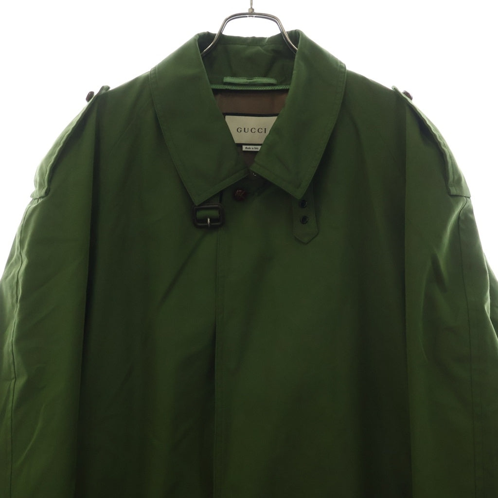 GUCCI(グッチ) Nylon Jacket with Feline Print ラインプリント トレンチコート ロングコート カーキ