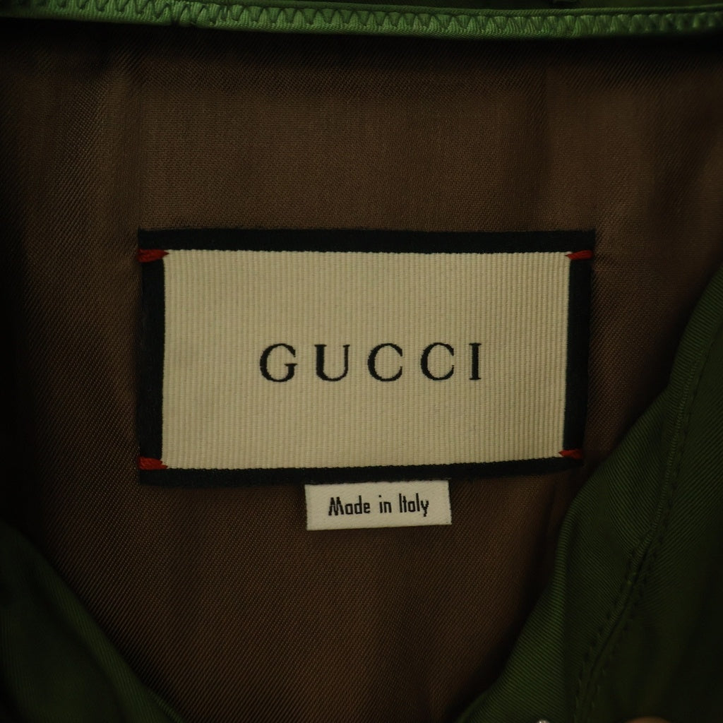 GUCCI(グッチ) Nylon Jacket with Feline Print ラインプリント トレンチコート ロングコート カーキ
