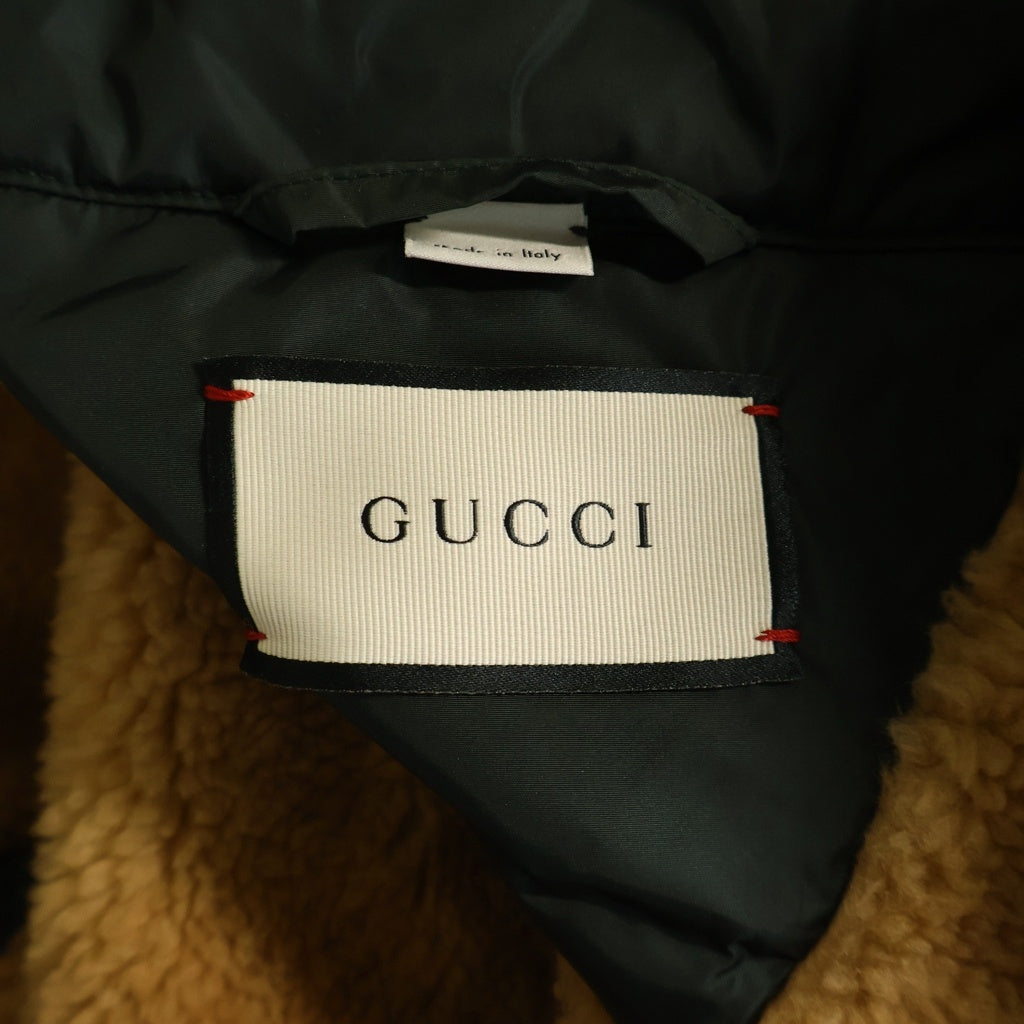 GUCCI(グッチ) 異素材 アニマル アームチェック柄 ジップフーデッドコート グリーン×レッド 595445 Z4937