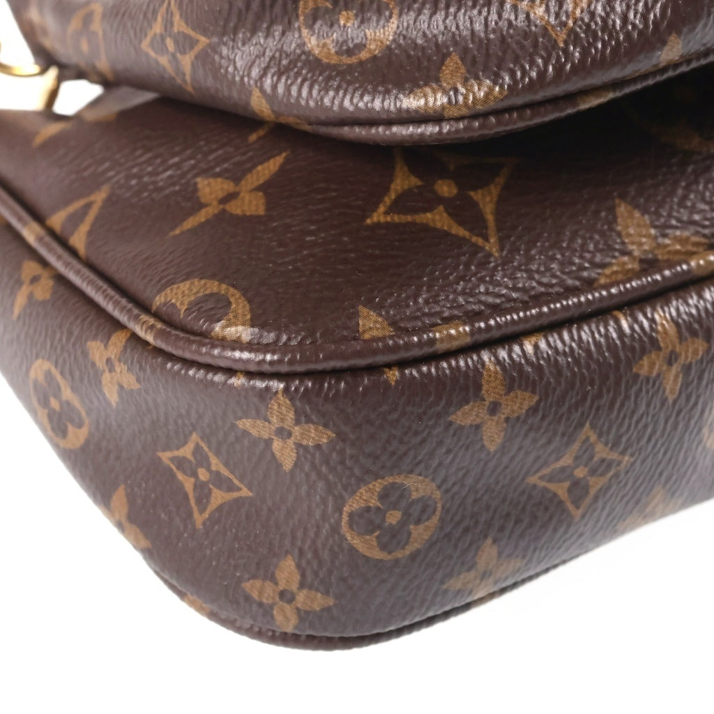 LOUIS VUITTON(ルイヴィトン) モノグラム ミュルティ・ポシェットアクセソワール ショルダーバッグ ブラウン レザー×PVC M44813 ゴールド金具 レディース