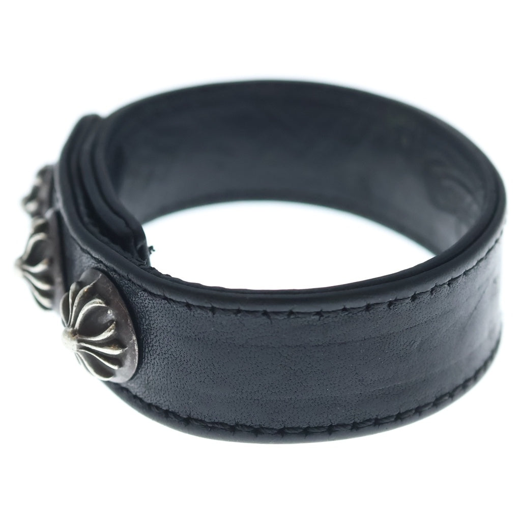 CHROME HEARTS(クロムハーツ) 3BTN 2SNP クロスボール 3ボタン2スナップ レザーブレスレット ブラック/シルバー BCA123