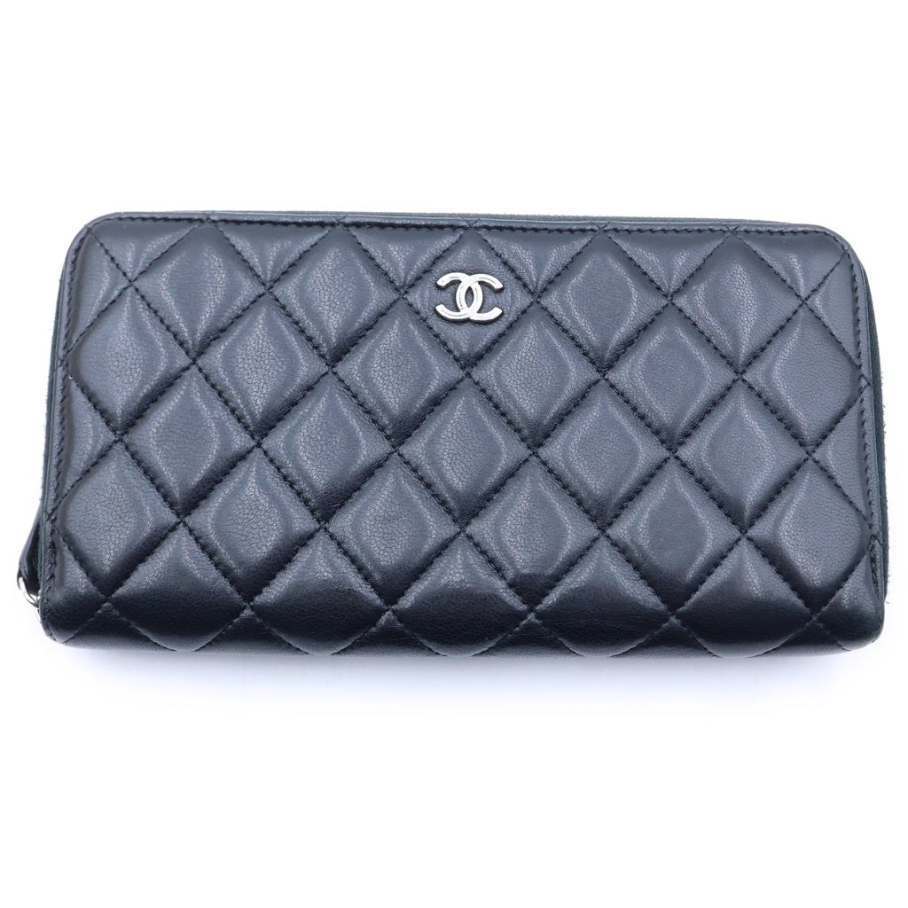CHANEL(シャネル) マトラッセ クラシックロングジップウォレット 長財布 ブラック ラムスキン AP0242 シルバー金具 レディース