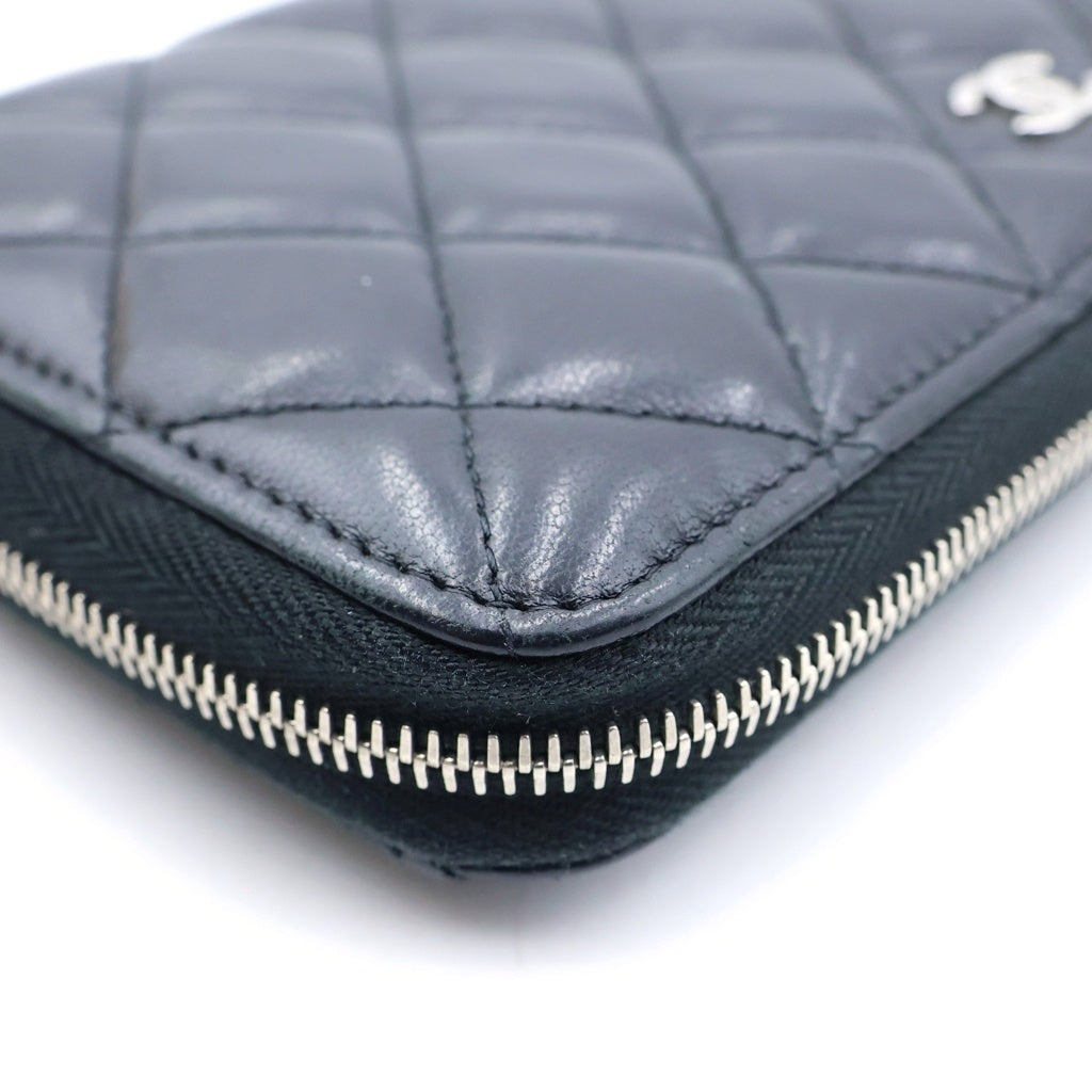 CHANEL(シャネル) マトラッセ クラシックロングジップウォレット 長財布 ブラック ラムスキン AP0242 シルバー金具 レディース