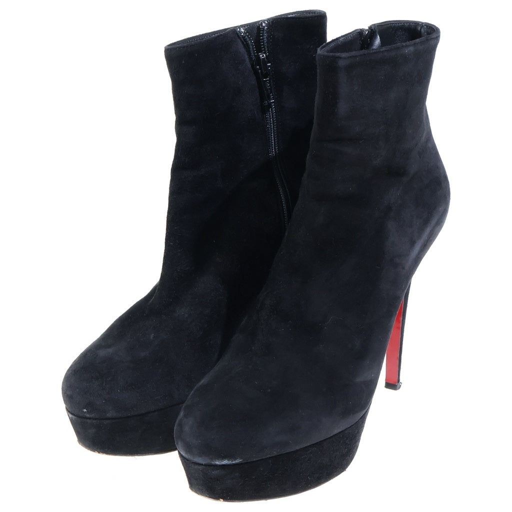 CHRISTIAN LOUBOUTIN(クリスチャンルブタン) スエードショートヒールブーツ ブラック×レッド #37 レディース