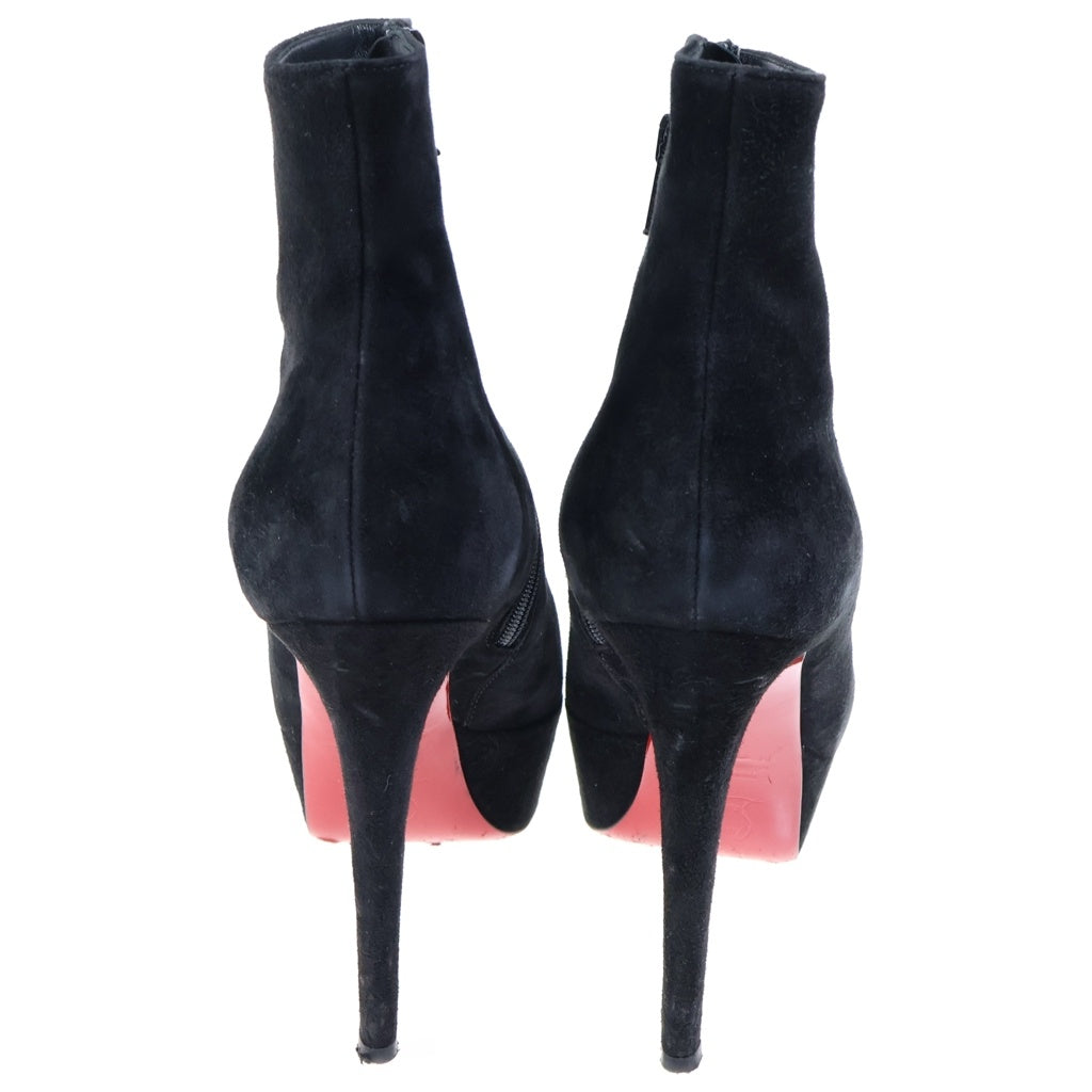 CHRISTIAN LOUBOUTIN(クリスチャンルブタン) スエードショートヒールブーツ ブラック×レッド #37 レディース