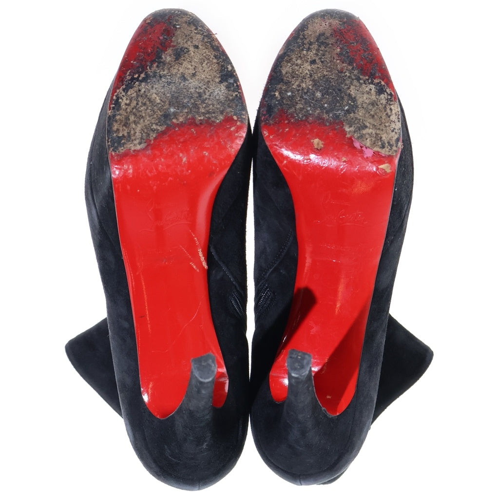 CHRISTIAN LOUBOUTIN(クリスチャンルブタン) スエードショートヒールブーツ ブラック×レッド #37 レディース