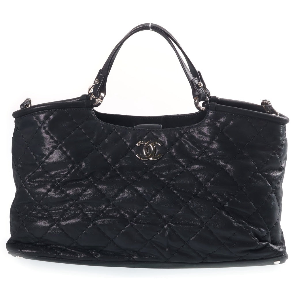 CHANEL(シャネル) ワイルドステッチ チェーンショルダーバッグ ハンドバッグ ブラック レザー シルバー金具 レディース