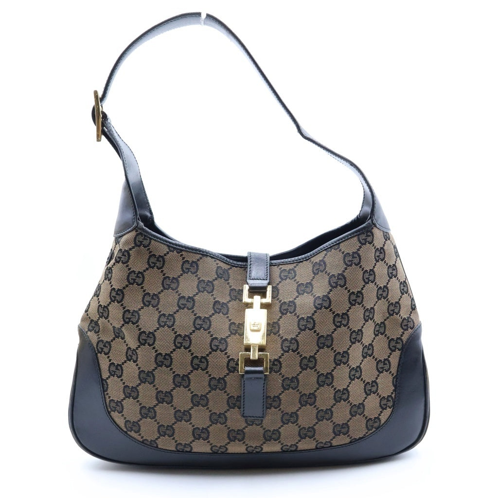 GUCCI(グッチ) ジャッキー1961 ハンドバッグ ワンショルダーバッグ ブラック×ブラウン レザー×キャンバス 13306 ゴールド金具 レディース
