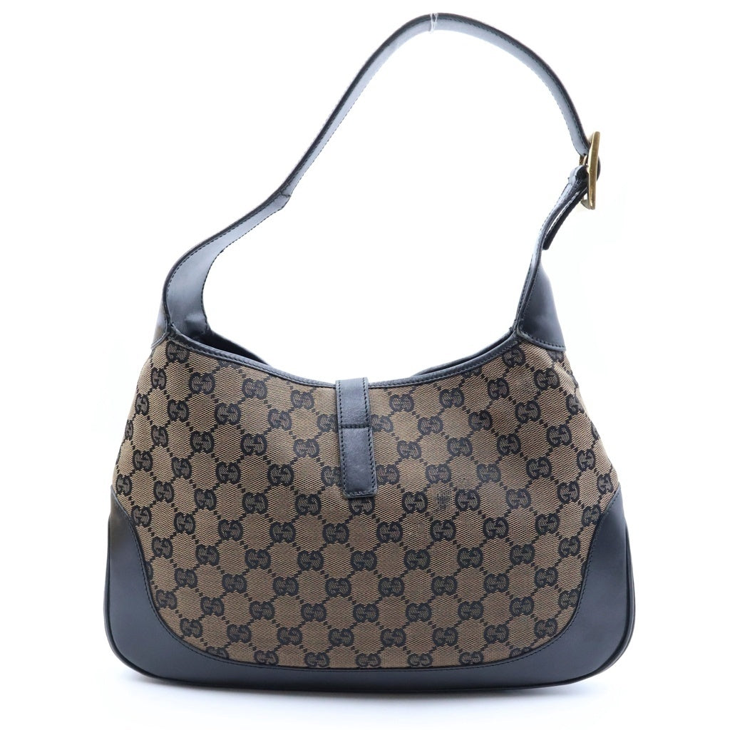 GUCCI(グッチ) ジャッキー1961 ハンドバッグ ワンショルダーバッグ ブラック×ブラウン レザー×キャンバス 13306 ゴールド金具 レディース