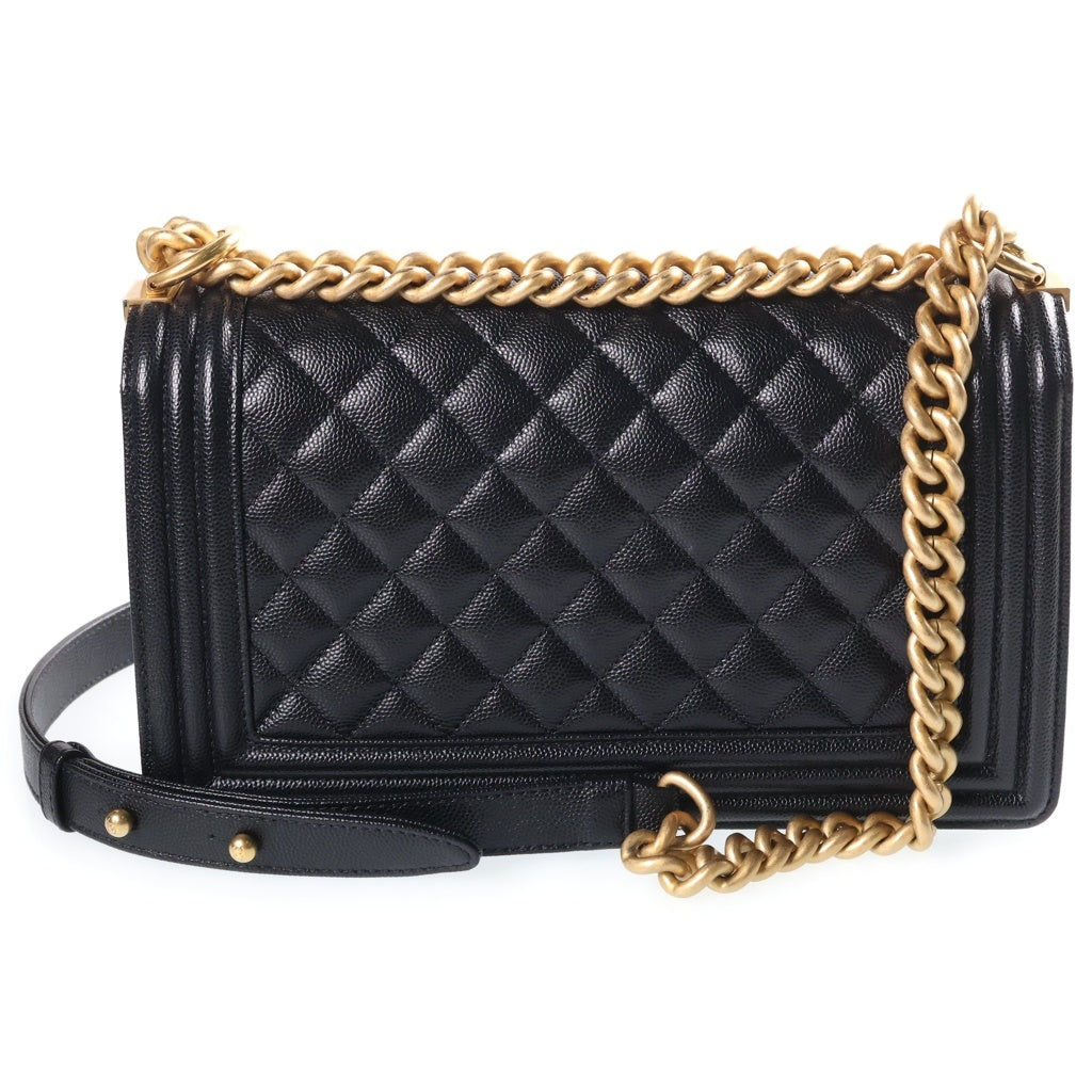 CHANEL(シャネル) ボーイシャネル25 チェーンショルダーバッグ ブラック キャビアスキン プレートシリアル A67086?ゴールド金具 レディース