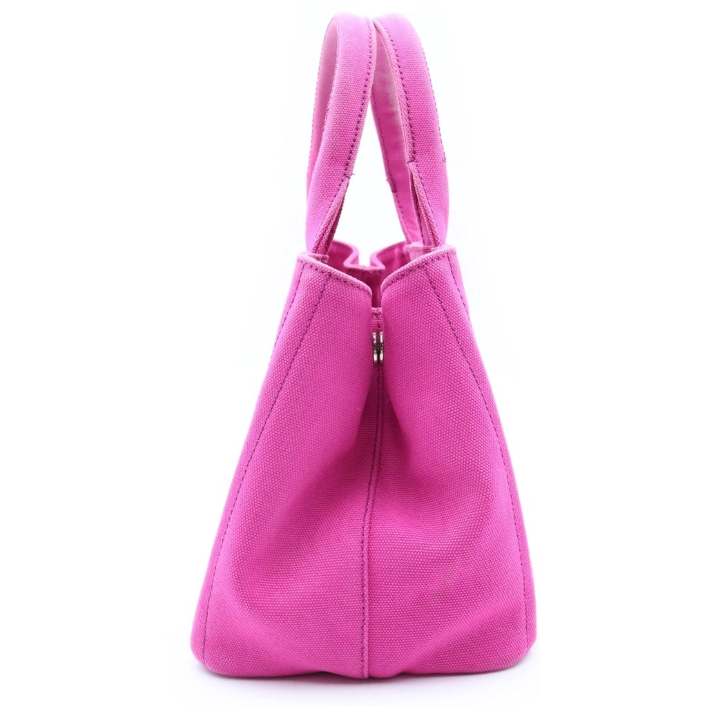 PRADA(プラダ) カナパ グロメット トライアングルロゴプレート アイレット ハトメ キャンバス 2WAY ハンド ショルダーバッグ シルバー金具 ピンク 1BG439 レディース