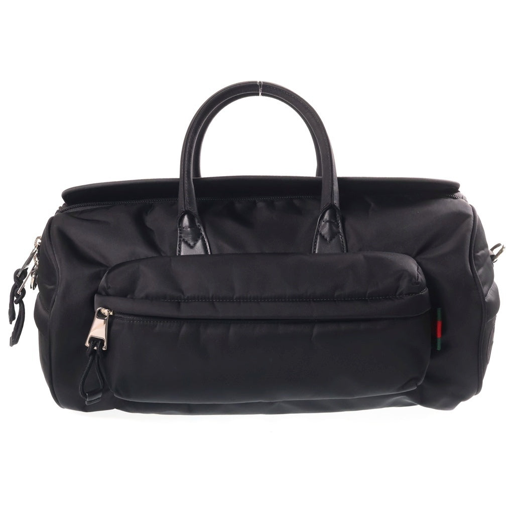 GUCCI(グッチ) シェリーライン ミディアム ダッフルバッグ 2WAYハンドバッグ ショルダーバッグ ブラック ナイロン 800185 シルバー金具