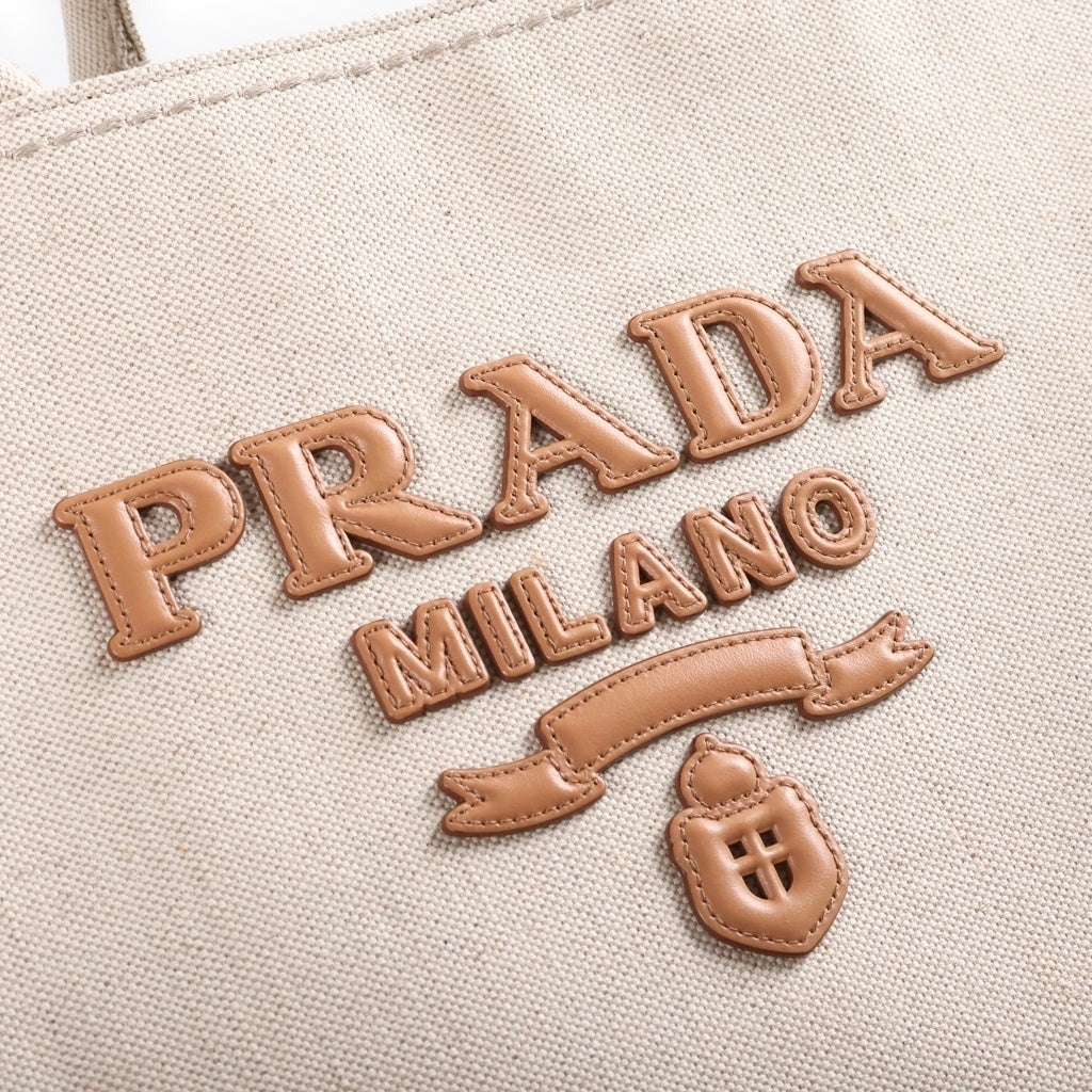 PRADA(プラダ) ジャルディニエール リネンブレンド ハンドバッグ トートバッグ アイボリー レザー×キャンバス 2VG125 ゴールド金具 レディース