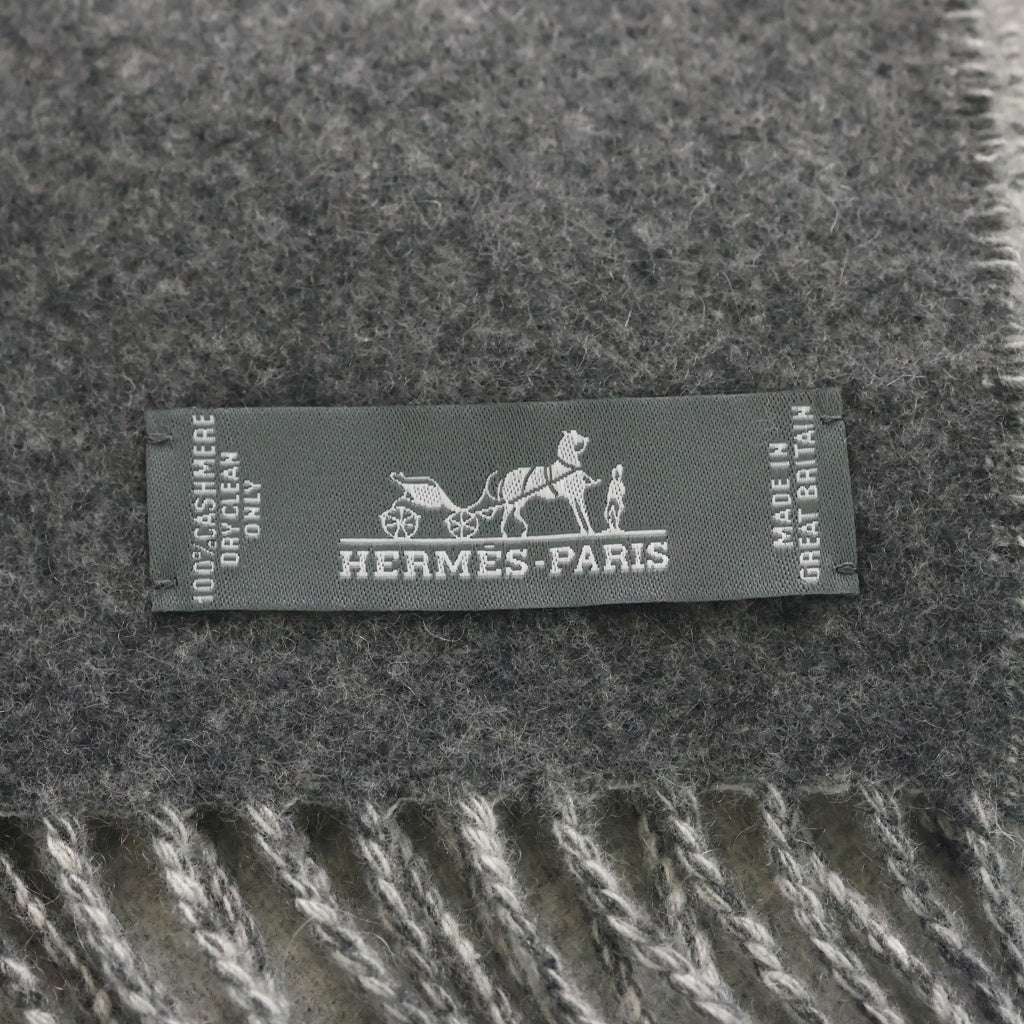 HERMES(エルメス) レクトヴェルソ マフラー グレー カシミヤ レディース