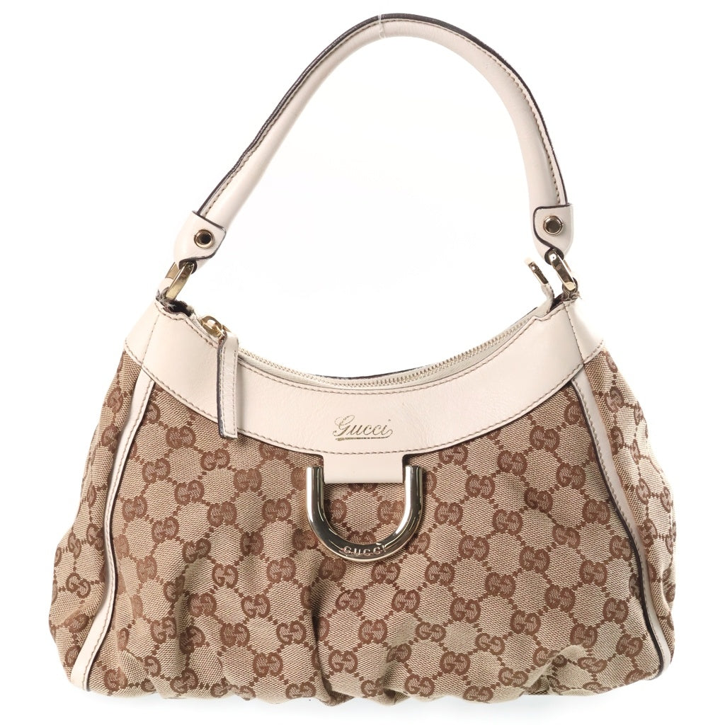 GUCCI(グッチ) GGキャンバス アビーライン レザー ワンショルダーバッグ ゴールド金具 ホワイト/ベージュ 189833 レディース