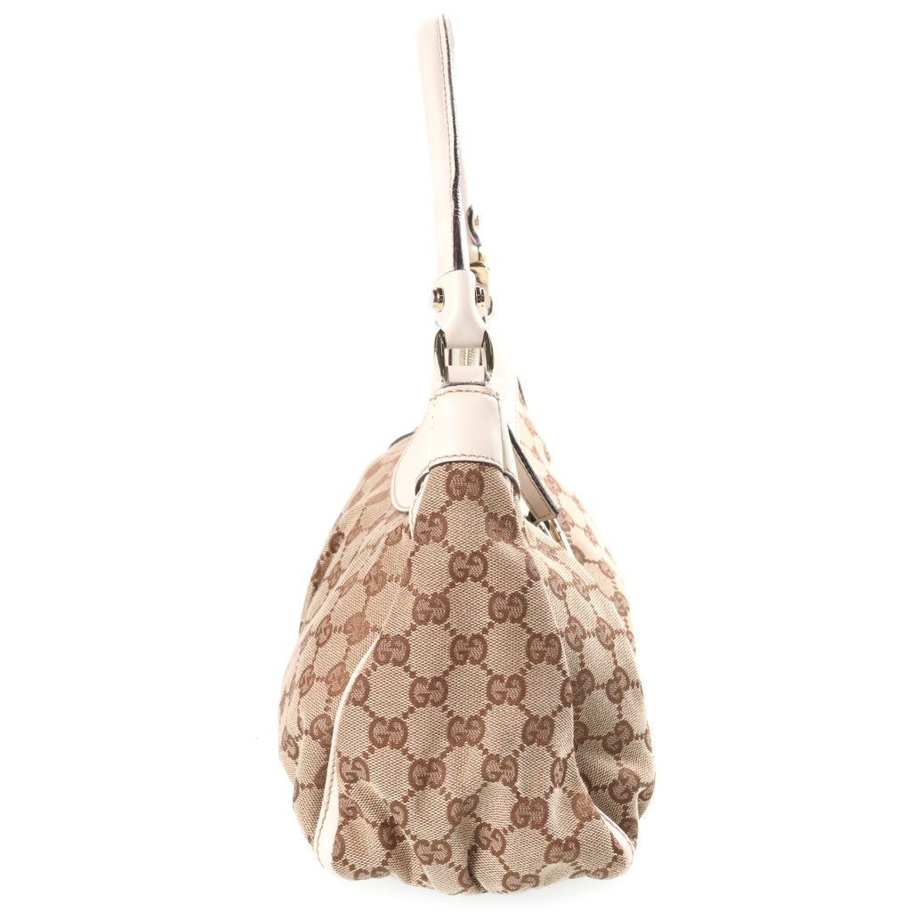 GUCCI(グッチ) GGキャンバス アビーライン レザー ワンショルダーバッグ ゴールド金具 ホワイト/ベージュ 189833 レディース