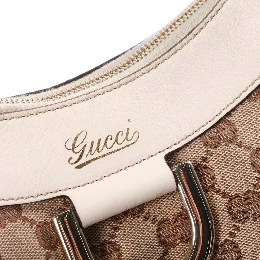 GUCCI(グッチ) GGキャンバス アビーライン レザー ワンショルダーバッグ ゴールド金具 ホワイト/ベージュ 189833 レディース