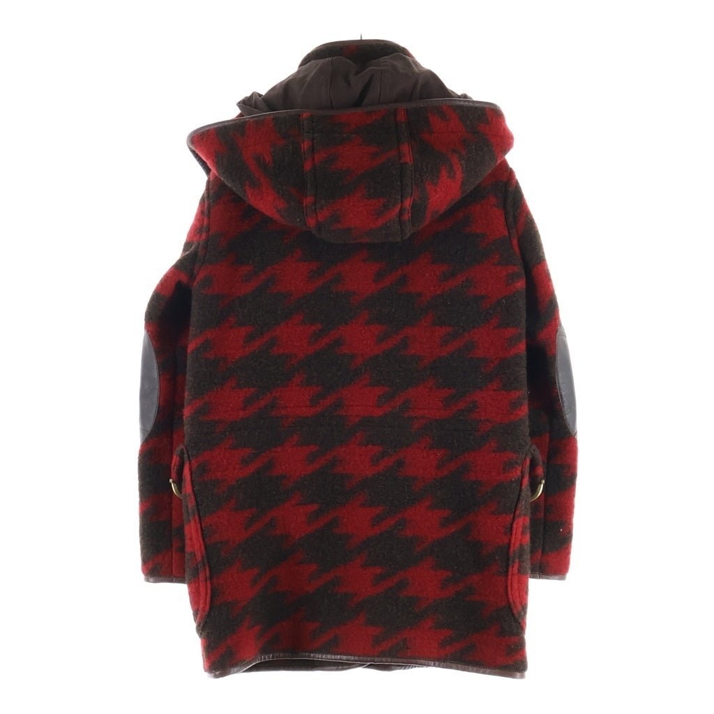 COACH(コーチ) 千鳥柄 エルボーパッチ フード付きウールコート レッド×ブラウン #XS レディース