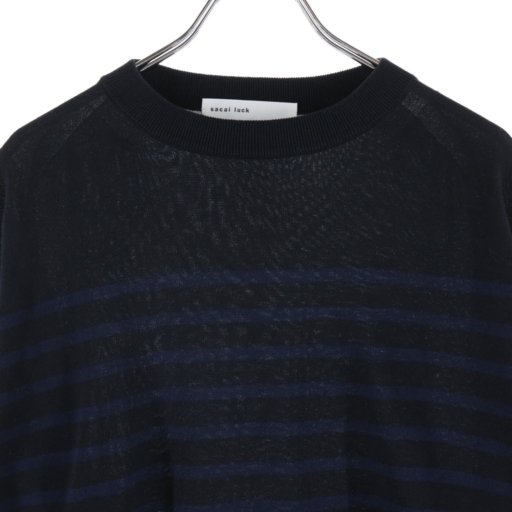 sacai luck(サカイ ラック) ニット ボーダー 長袖 コットン ブラック/ネイビー レディース