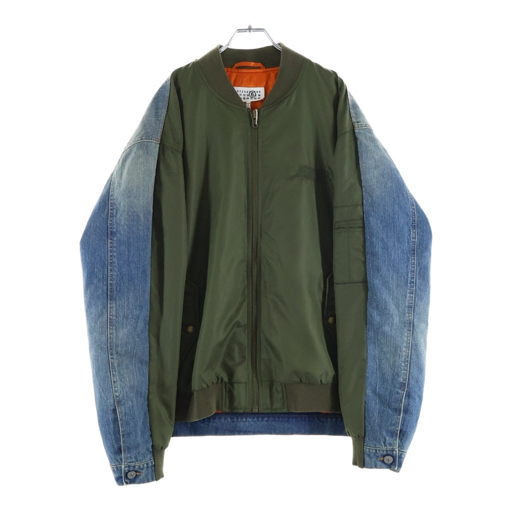 Maison Margiela(メゾンマルジェラ) 25SS デニム ドッキング ジップアップ MA-1 フライト ボンバージャケット カーキ/インディゴ SH0AM0044