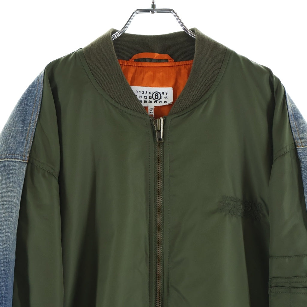Maison Margiela(メゾンマルジェラ) 25SS デニム ドッキング ジップアップ MA-1 フライト ボンバージャケット カーキ/インディゴ SH0AM0044