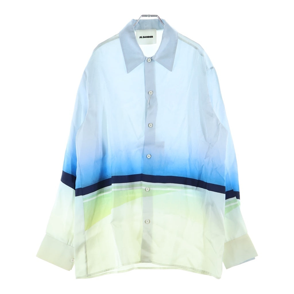 JIL SANDER(ジルサンダー) ホライゾン プリント ビスコース シャツ 長袖 ブルー/ホワイト レーヨン