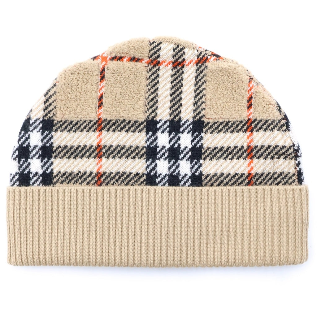 BURBERRY(バーバリー) ノバチェック ビーニー ブラウン ウール ニット帽 レディース