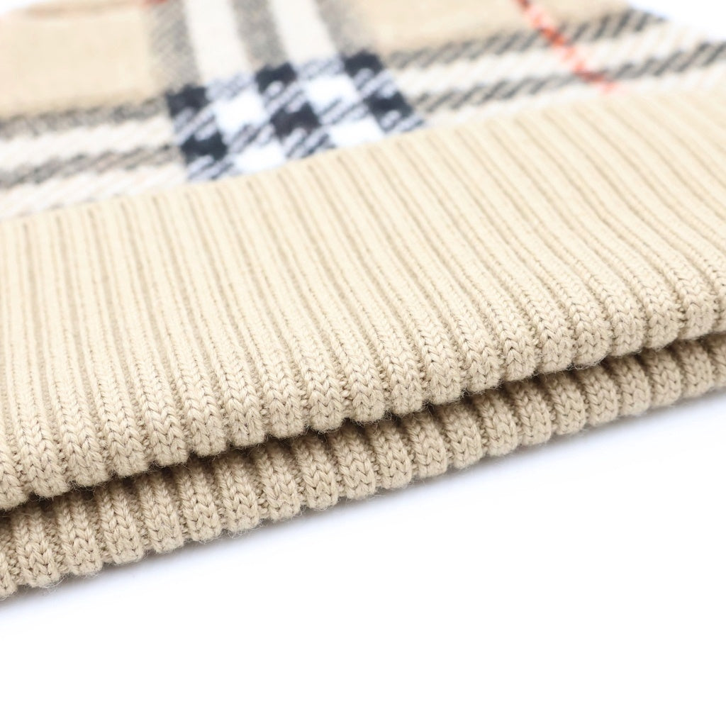 BURBERRY(バーバリー) ノバチェック ビーニー ブラウン ウール ニット帽 レディース