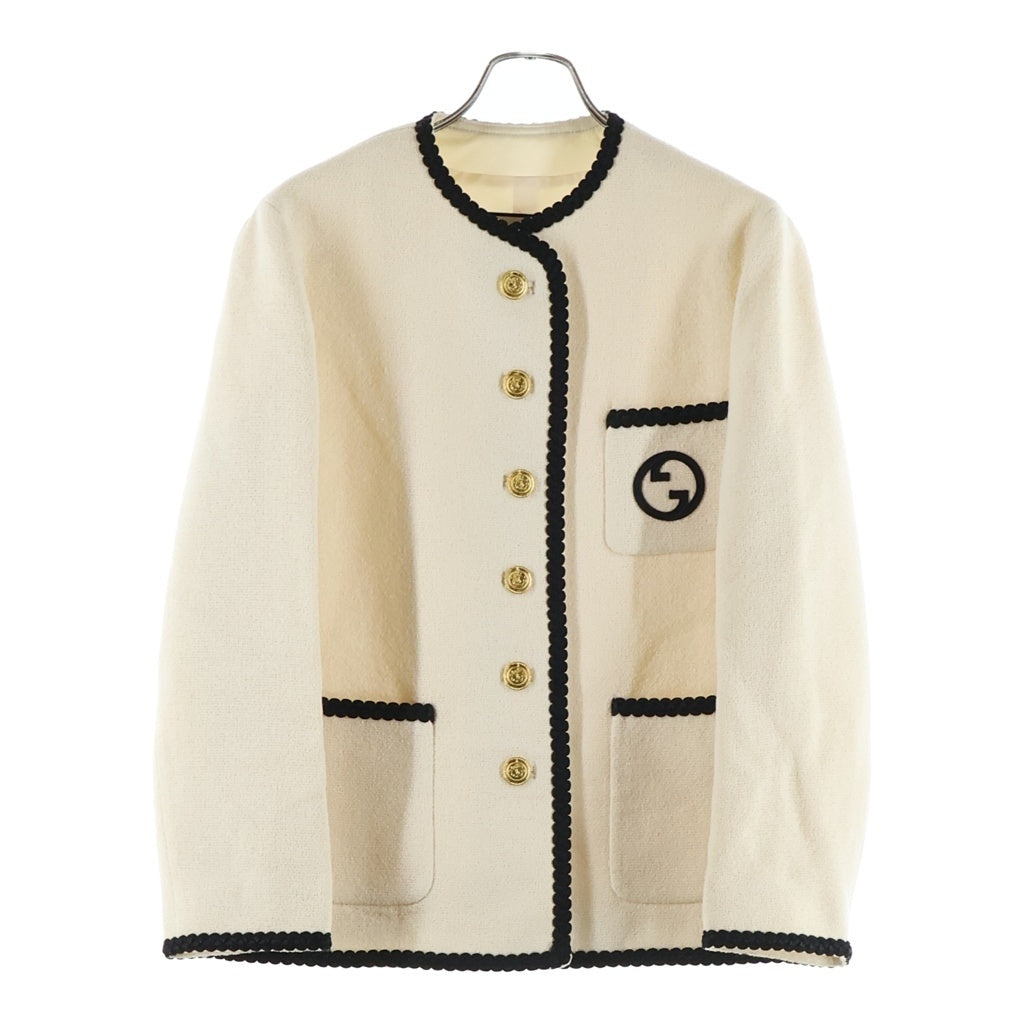 GUCCI(グッチ) エンブロイダリー ウールジャケット アイボリー/ブラック ウール 749578 レディース