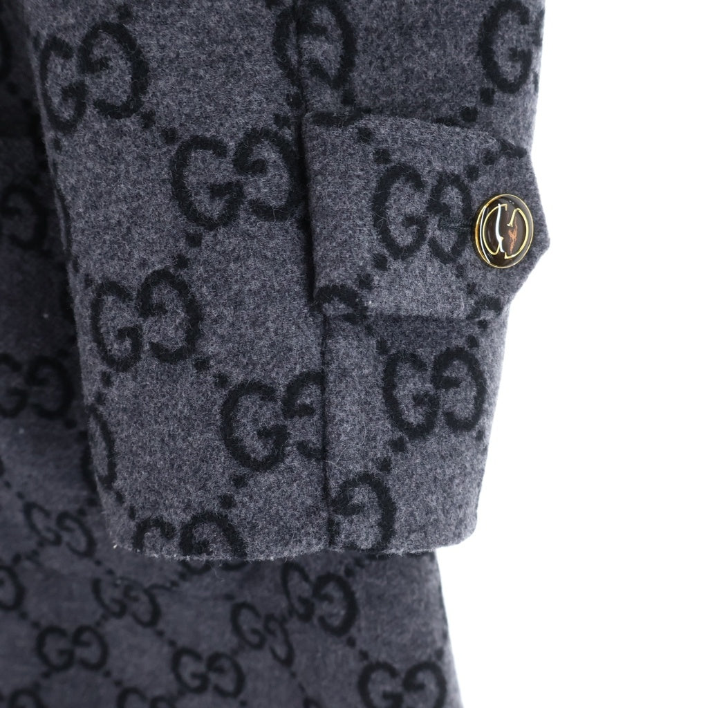 GUCCI(グッチ) エレガント リバーシブル GG ウールコート ロングコート グレー/ブラック 695094 レディース