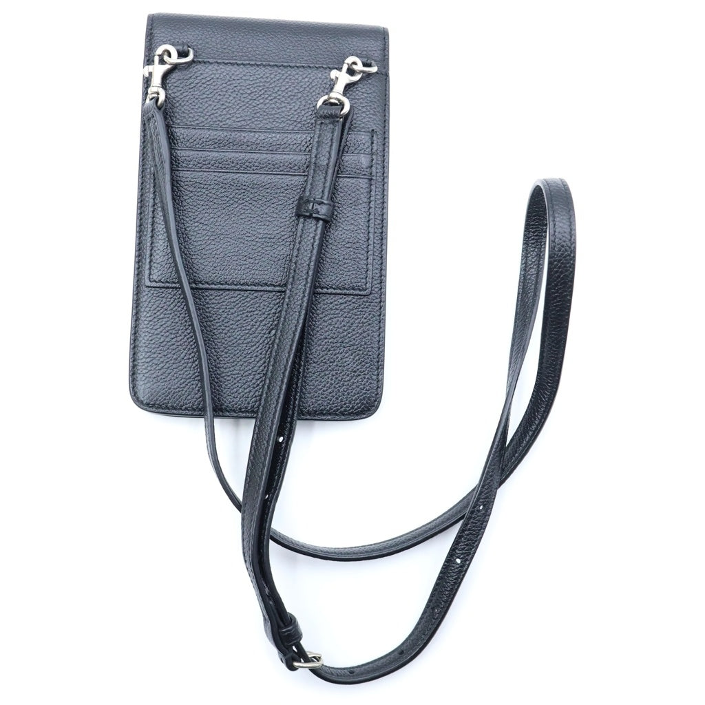 BALENCIAGA(バレンシアガ) ロゴスマートフォンケース ショルダーミニポーチ ブラック レザー 640536 シルバー金具 レディース