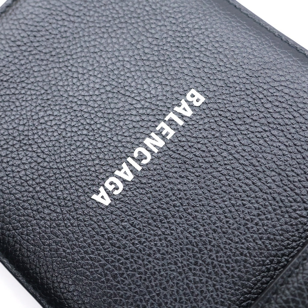 BALENCIAGA(バレンシアガ) ロゴスマートフォンケース ショルダーミニポーチ ブラック レザー 640536 シルバー金具 レディース