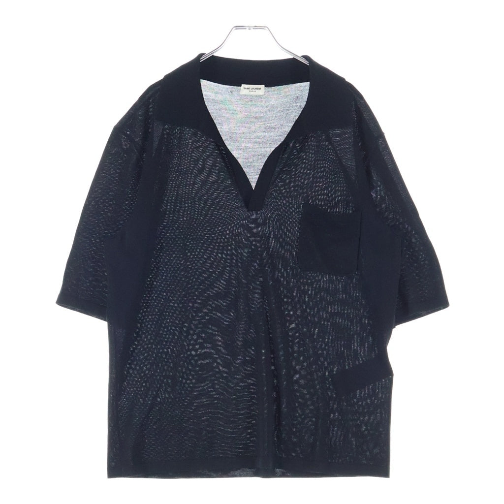 SAINT LAURENT PARIS(サンローランパリ) カサンドラ シアー Tシャツ カットソー YSLロゴ コットン ブラック