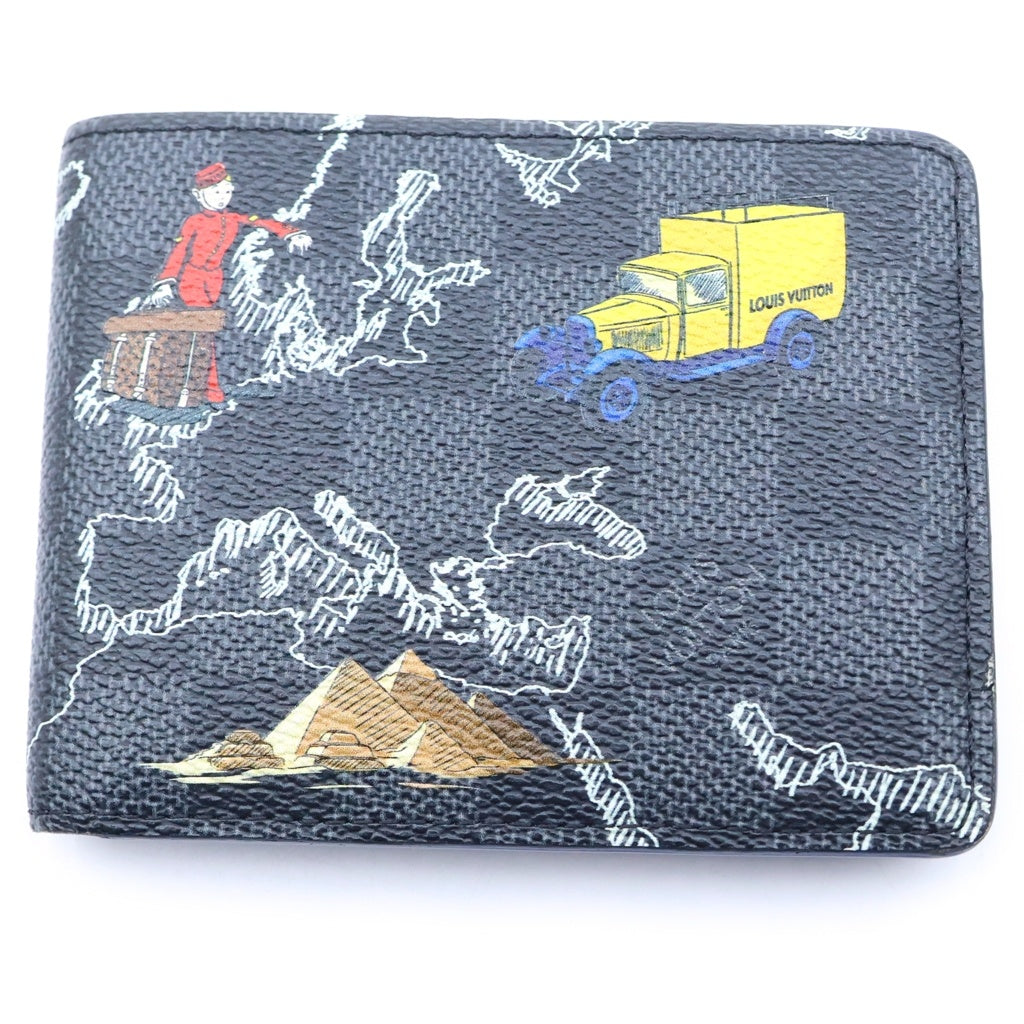 LOUIS VUITTON(ルイヴィトン) ダミエグラフィットマップ ポルトフォイユ・スレンダー NM 二つ折り財布 コンパクトウォレット カードケース ブラック PVCレザー N60281 レディース