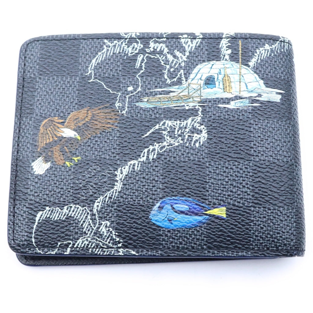 LOUIS VUITTON(ルイヴィトン) ダミエグラフィットマップ ポルトフォイユ・スレンダー NM 二つ折り財布 コンパクトウォレット カードケース ブラック PVCレザー N60281 レディース