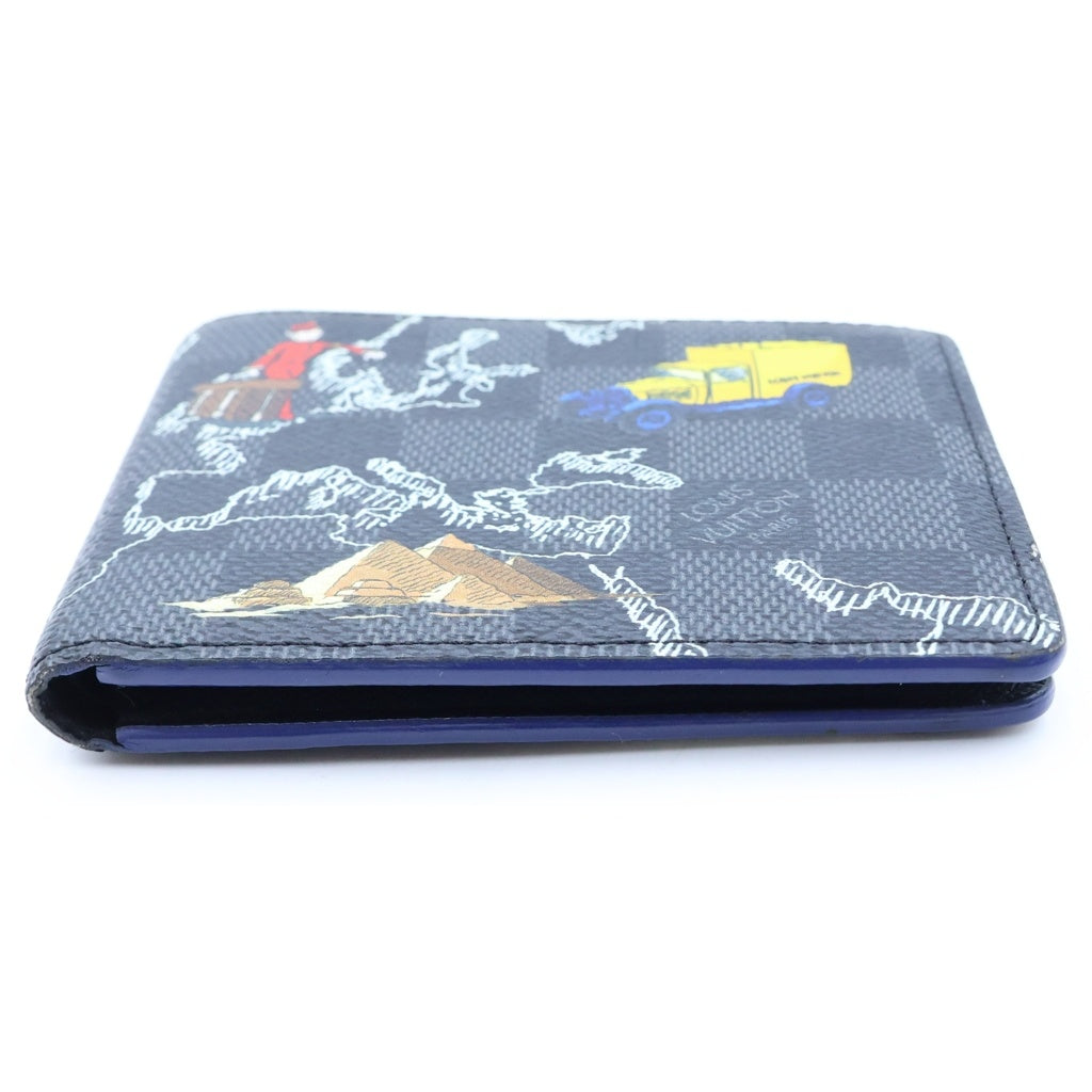 LOUIS VUITTON(ルイヴィトン) ダミエグラフィットマップ ポルトフォイユ・スレンダー NM 二つ折り財布 コンパクトウォレット カードケース ブラック PVCレザー N60281 レディース