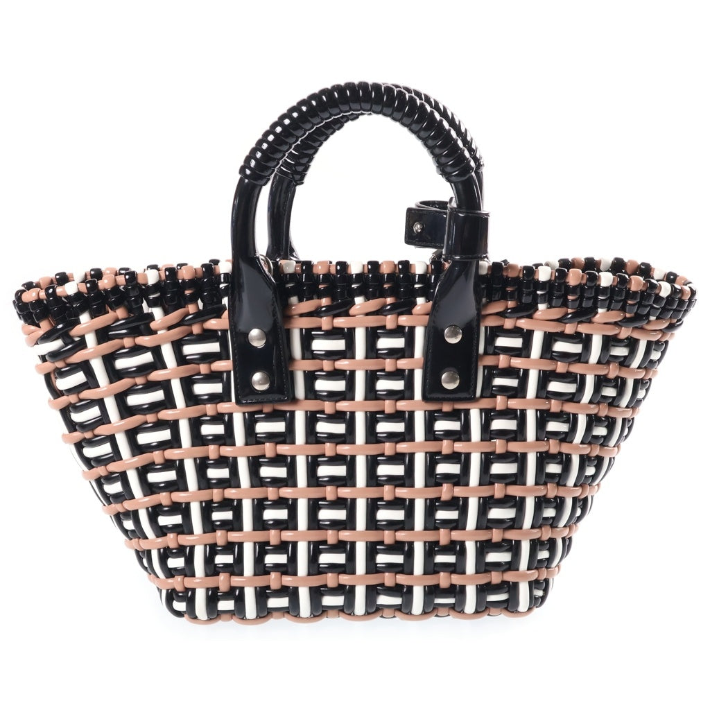 BALENCIAGA(バレンシアガ) ビストロ バスケットバッグXS ハンドバッグ ショルダーバッグ ブラック×ベージュ PVC 671342 シルバー金具 レディース