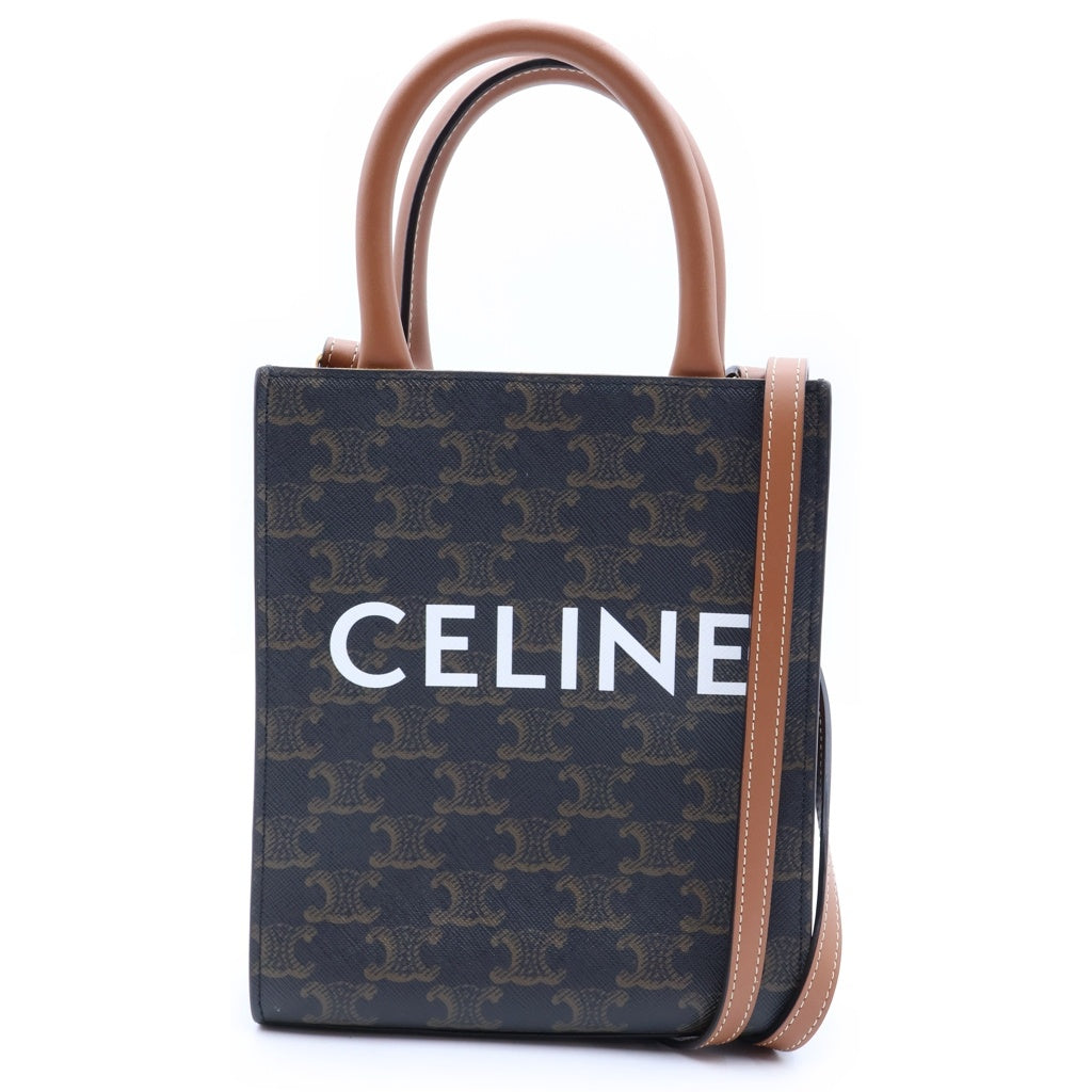 CELINE(セリーヌ) トリオンフ バーティカルカバ ミニ 2WAYハンドバッグ ショルダーバッグ ブラウン レザー×PVC ゴールド金具 レディース