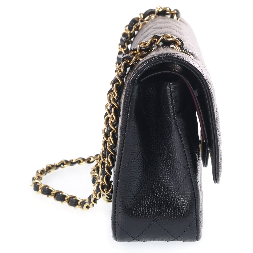 CHANEL(シャネル) マトラッセ25 キャビアスキン レザー Wフラップ Wチェーン ショルダーバッグ ゴールド金具 ブラック プレート A01112 レディース