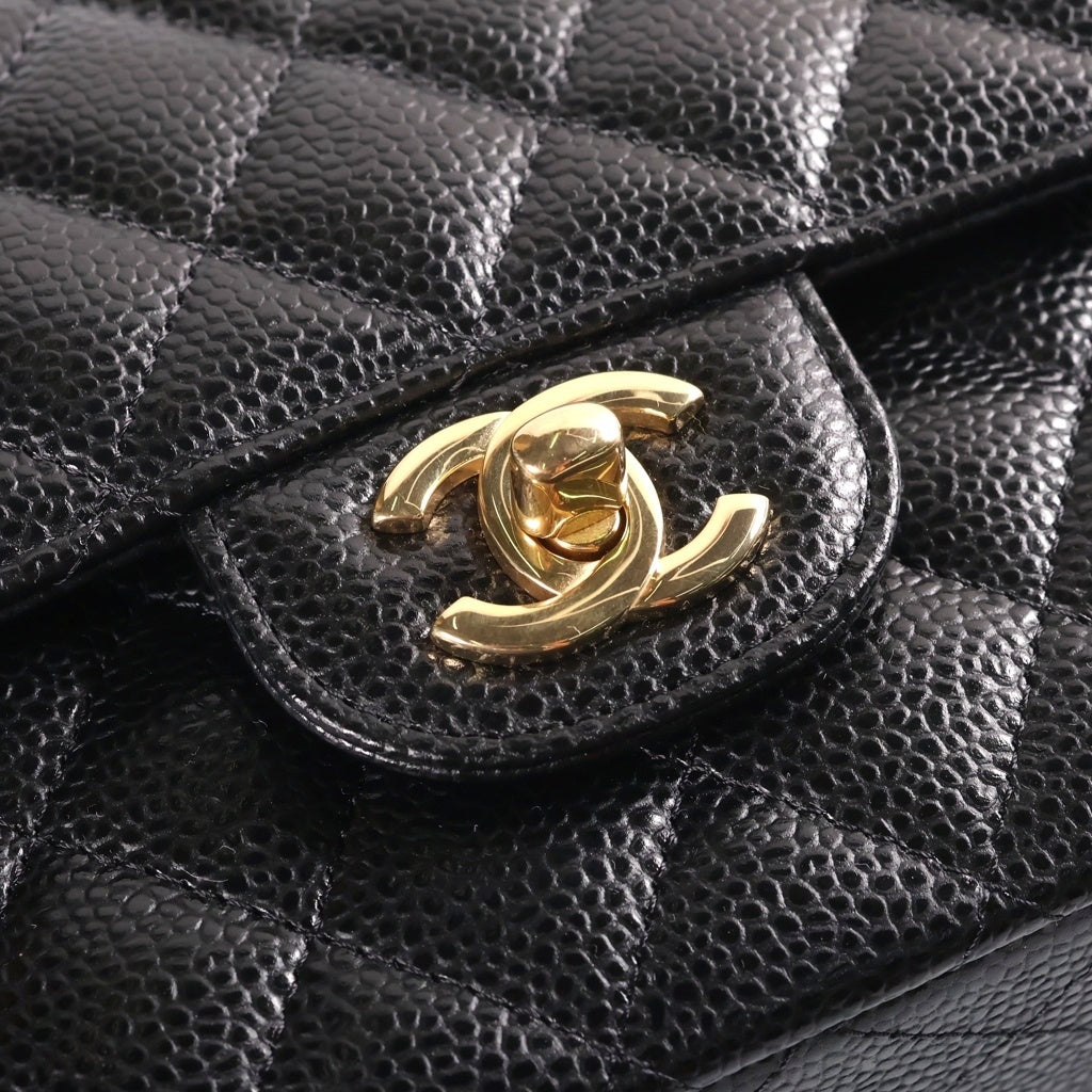 CHANEL(シャネル) マトラッセ25 キャビアスキン レザー Wフラップ Wチェーン ショルダーバッグ ゴールド金具 ブラック プレート A01112 レディース