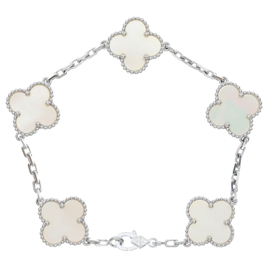 Van Cleef & Arpels(ヴァンクリーフアンドアーペル) ヴィンテージアルハンブラ 5モチーフ マザーオブパール ブレスレット K18WG ホワイトゴールド VCARF48400 レディース