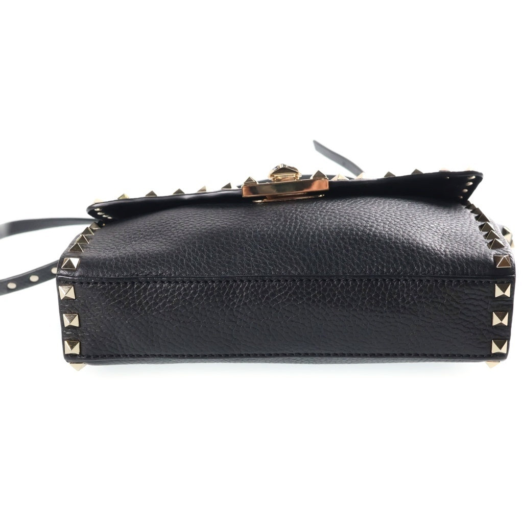 VALENTINO(ヴァレンティノ) ガラヴァーニ ロックスタッズ ショルダーバッグ ブラック レザー ゴールド金具 レディース