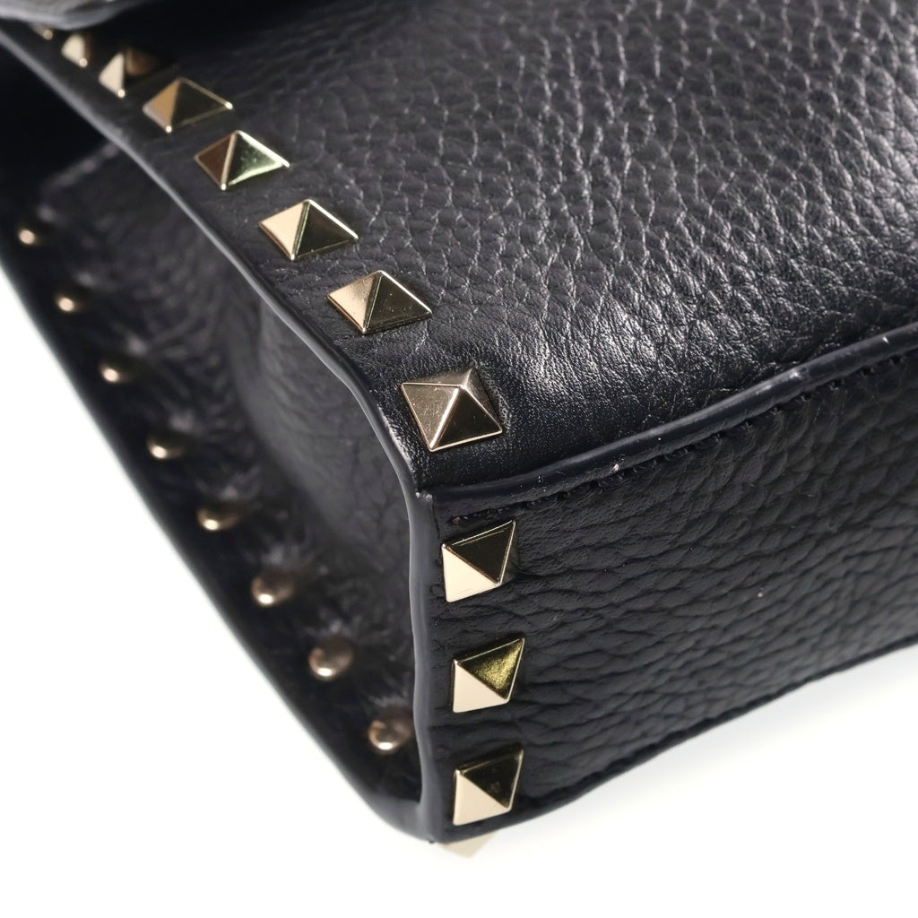 VALENTINO(ヴァレンティノ) ガラヴァーニ ロックスタッズ ショルダーバッグ ブラック レザー ゴールド金具 レディース