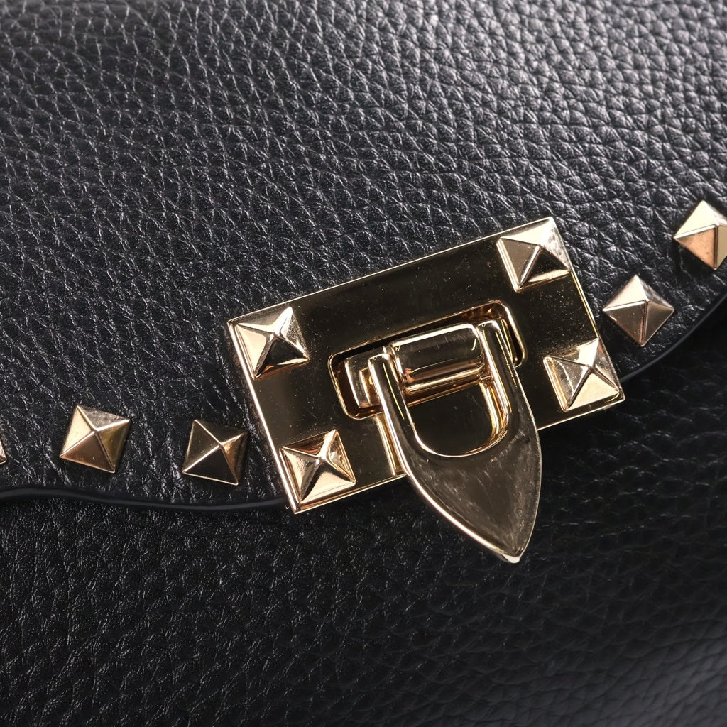 VALENTINO(ヴァレンティノ) ガラヴァーニ ロックスタッズ ショルダーバッグ ブラック レザー ゴールド金具 レディース