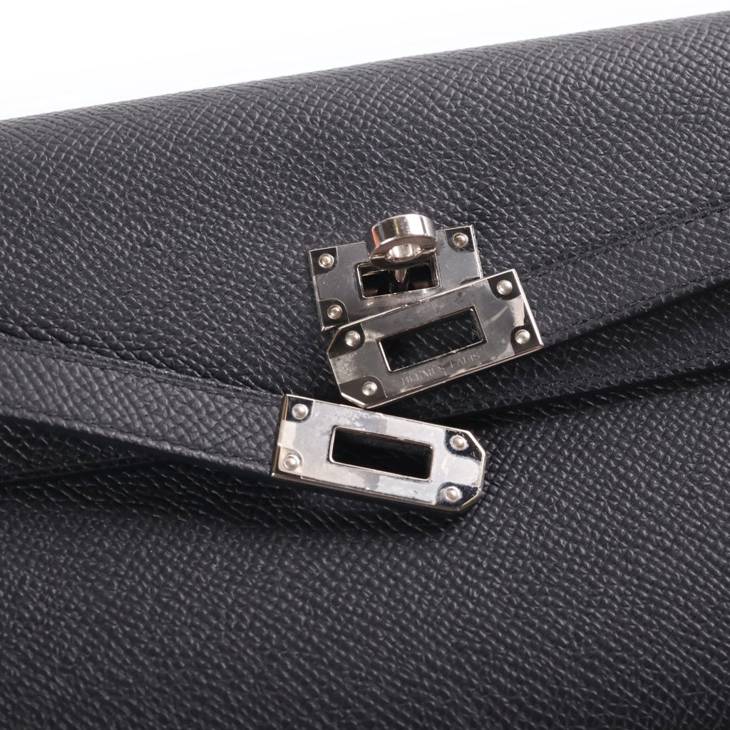 HERMES(エルメス) ケリーロングトゥーゴー エプソン レザー ショルダーバッグ ノワール ブラック シルバー金具 K刻 レディース