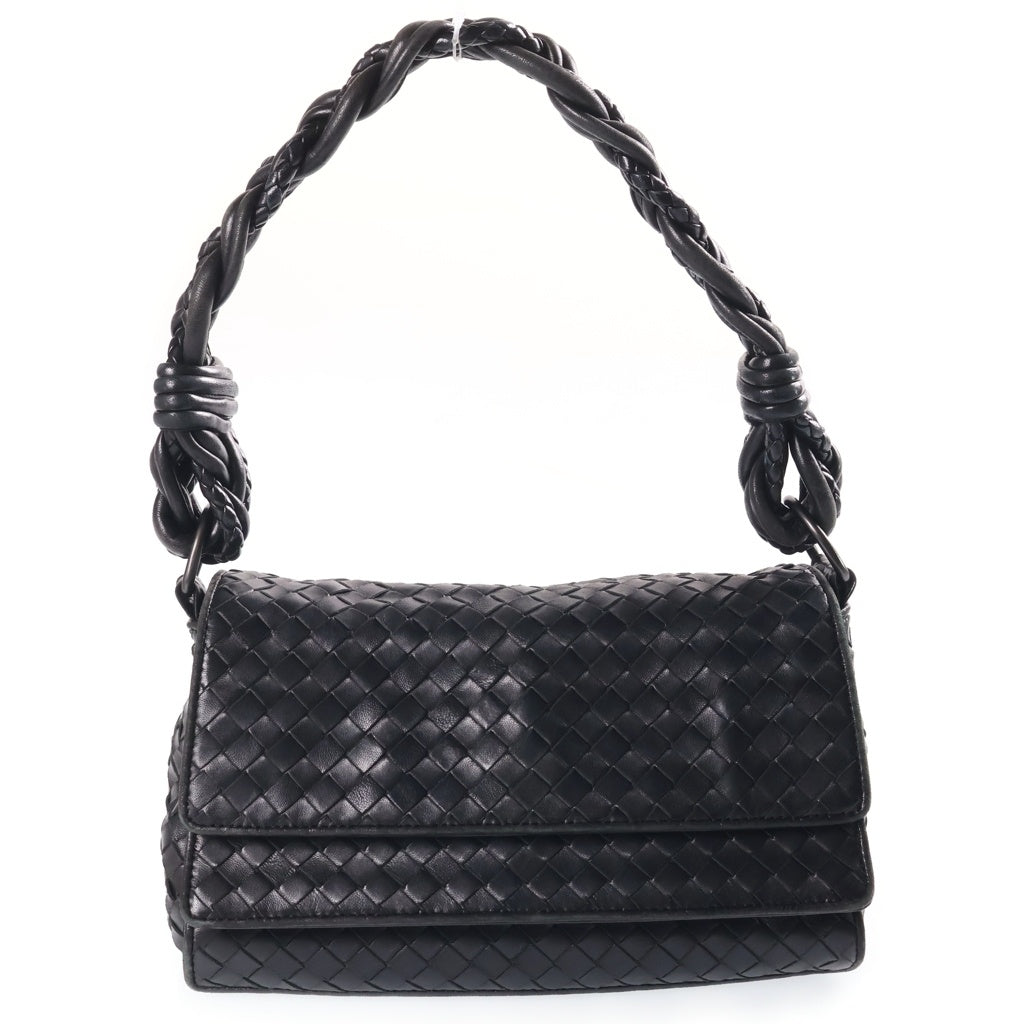 BOTTEGA VENETA(ボッテガヴェネタ) イントレチャート フラップ ホーボーバッグ ショルダーバッグ レザー ブラック レディース